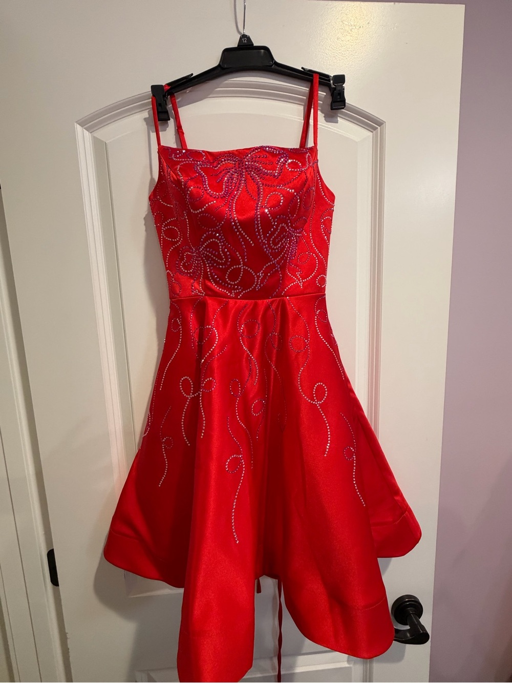 Red Rhinestone Spaghetti-Strap Mini Dress